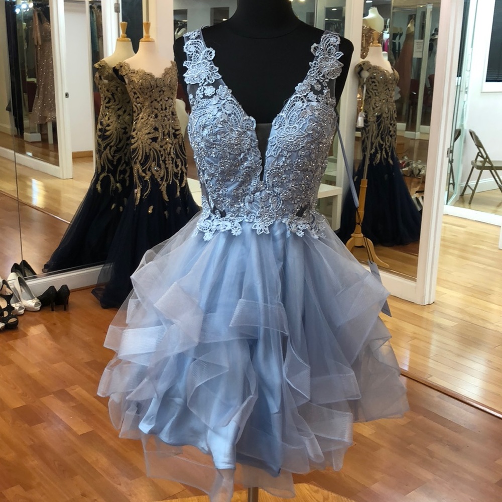 ✔️ Pewter prom dress with lace - Picture 1 of 8